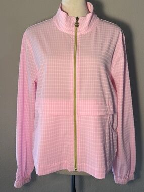 Lilly Pulitzer Womens Medium Pink Gingham Luxletic Cocos Jacket UPF 50 NWT